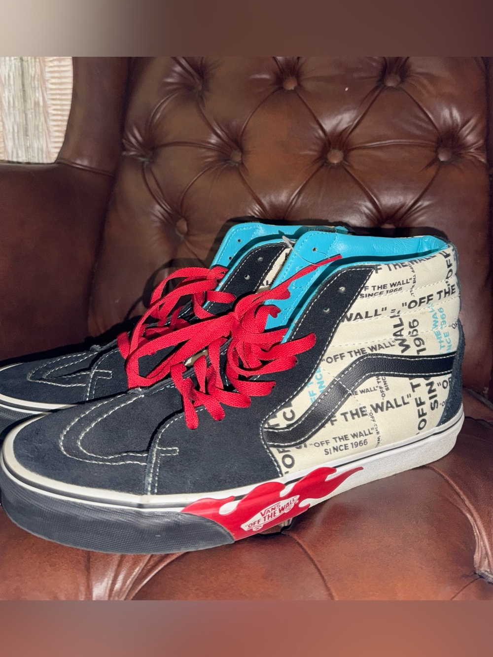 Vans Off The Wall High Top Sneakers Red Flame Black Mens 12 Womens 13.5